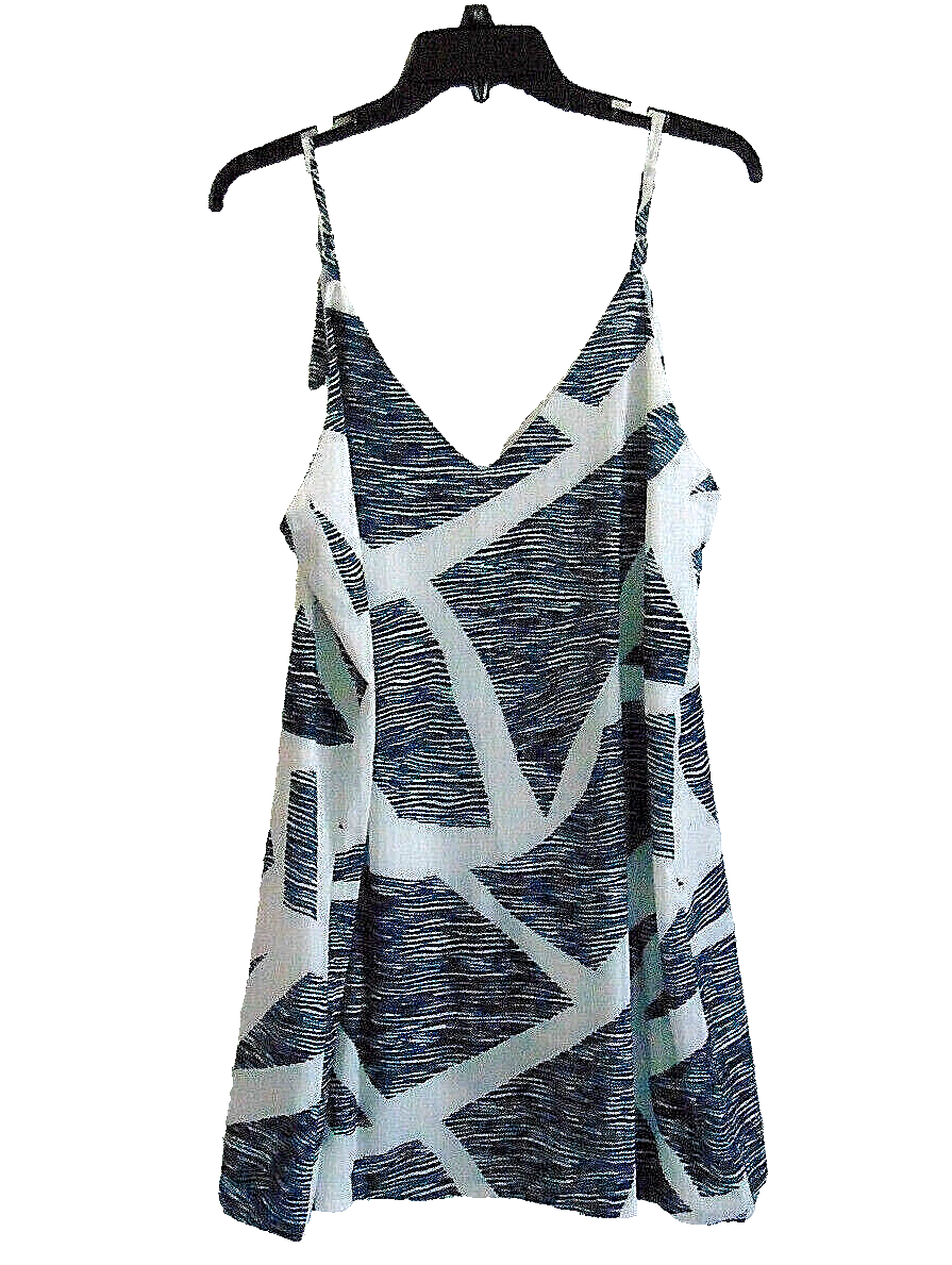 Women's XL White & Blue Geometric Sheath Dress V-Neck Sleeveless Adjustable Strap-image