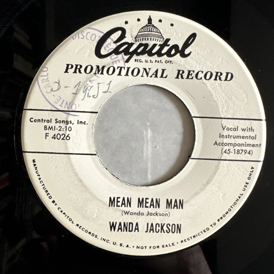 WANDA JACKSON: Mean Mean Man/Our Song  45 Capitol PROMO F4026 1958 ROCKABILLY - Image 3 of 4