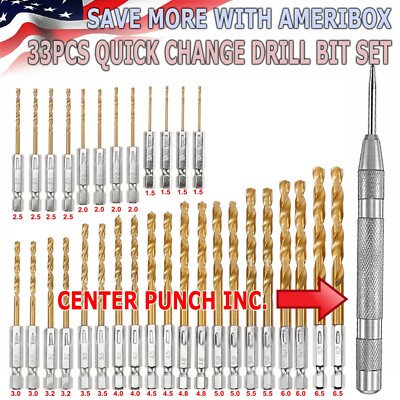 32PCS Drill Bit Set Titanium Coated HSS High Speed Steel Hex Shank Quick Change
