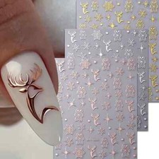 Christmas 3pcs Nail Art Stickers - Golden, Silvery & Rose Golden Snowflakes