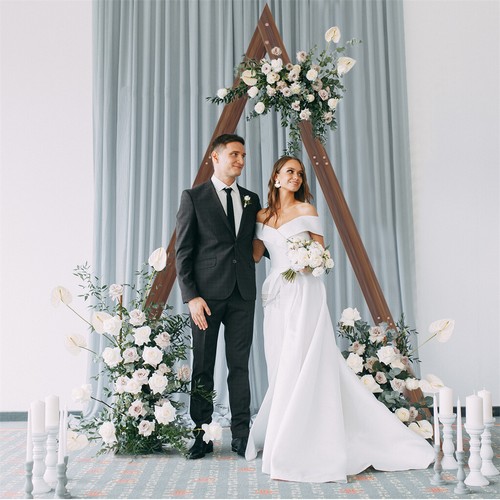 Metal/Wood Adjustable Size Wedding Arch Backdrop Stand &Drape Pampas Grass Decor - Picture 96 of 182