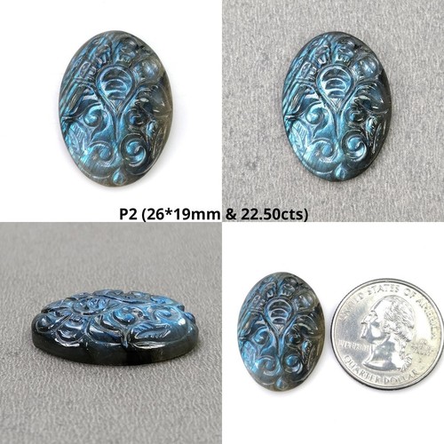 100 % natürlicher unbeheizter Labradorit Edelstein handgeschnitzt ovale Form für Schmuck - Bild 3 von 5
