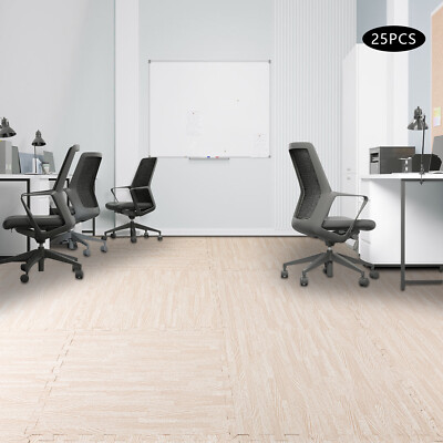 25-Pack Interlocking Wood-Grain EVA Foam Floor Tiles 24 × 24 in 10mm White