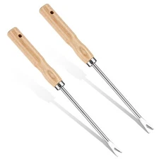 NQEUEPN 2pcs 12" Dandelion Tool 2-Pronged Manual Thistles Tool with Wooden Ha...