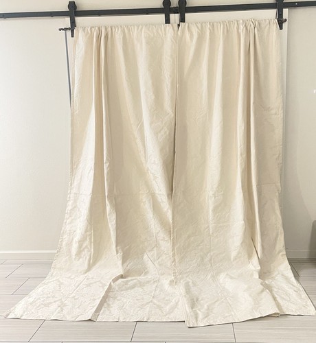 Ethan Allen Damask Ivory Drapes Lined Rod Pocket 2 Panels 51” x 110” Each - Picture 2 of 20