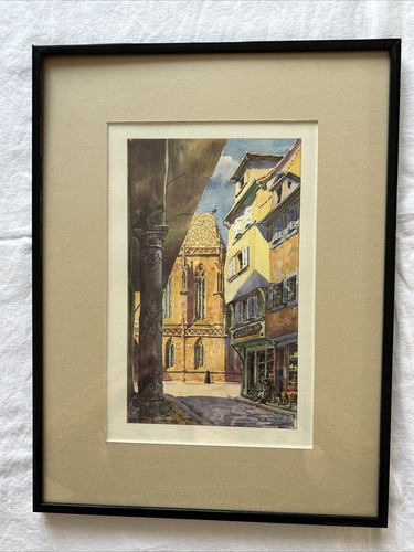 HANSI Ancienne Gravure Couleur J J WALTZ COLMAR « La Rue Mercière  » 1923 - Imagen 1 de 5