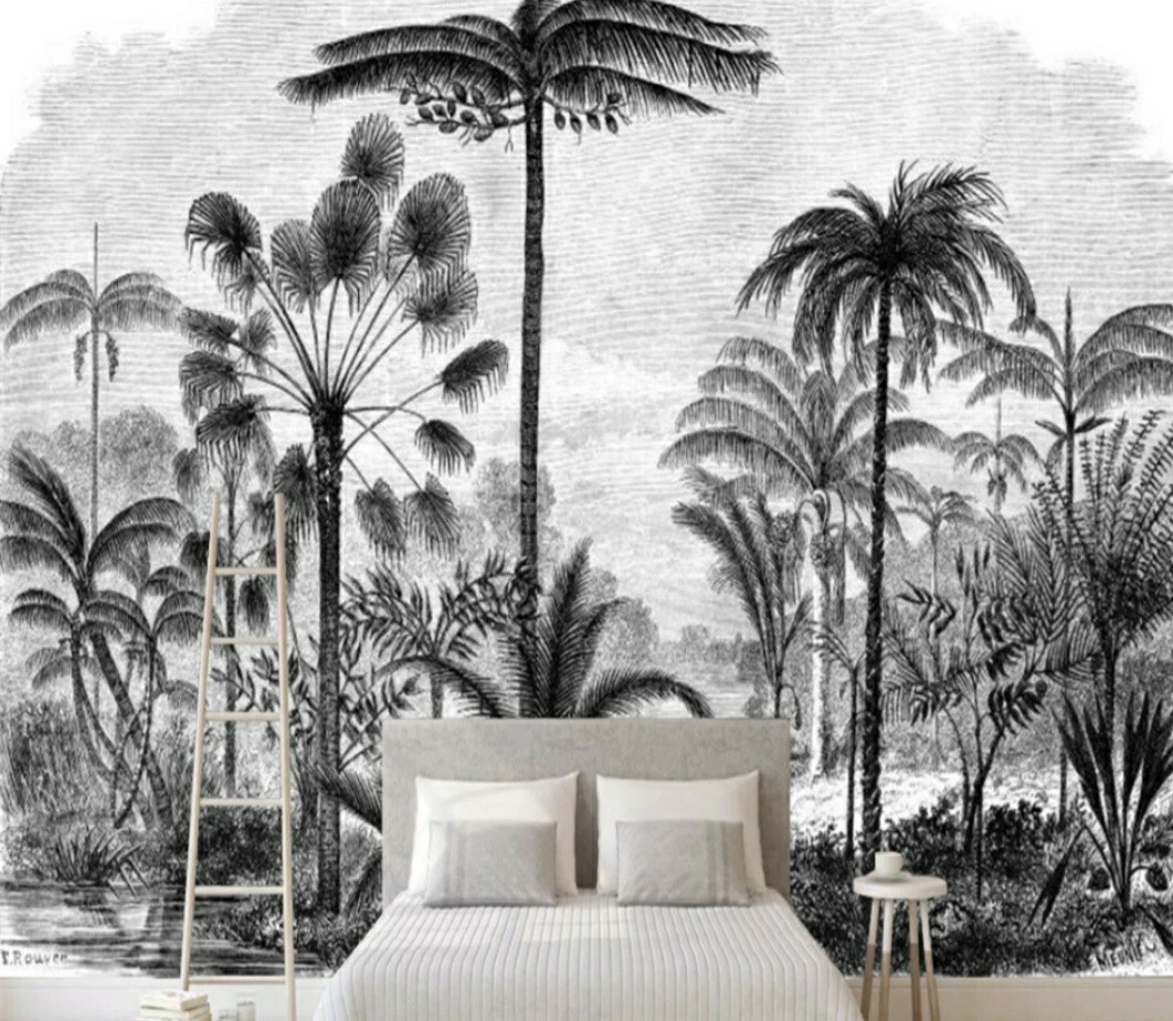 Papier peint intissé Jungle noir et blanc pour chambre parentale