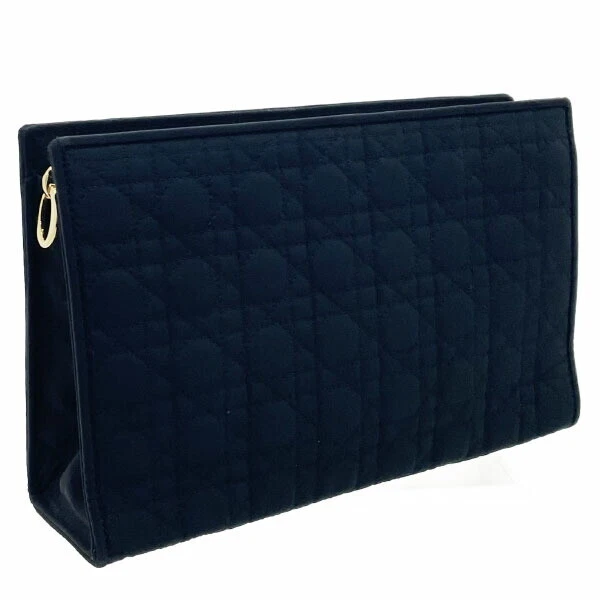 ■Authentique pochette Christian Dior cannage pochette cosmétique nylon noir noir