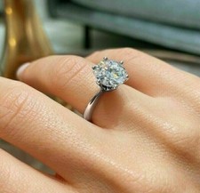 3 Ct Round Cut VVS1 Moissanite Solitaire Engagement Ring Solid 14K White Gold