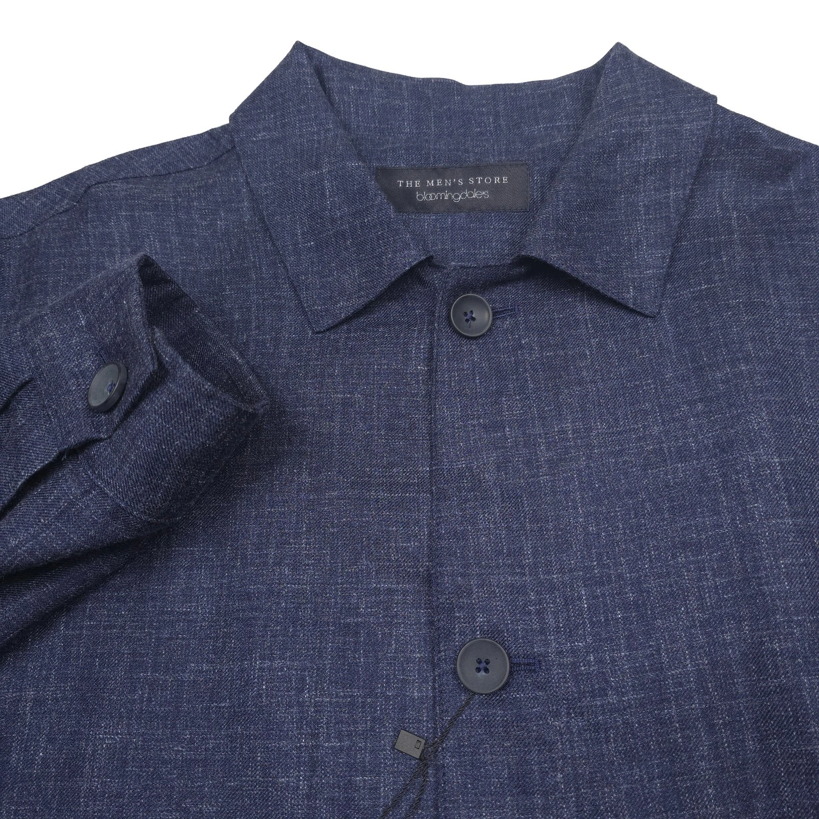 Bloomingdales Wool Chore Jacket Mens 42R Navy Blue Melange Micro Hopsack - product detail image 2