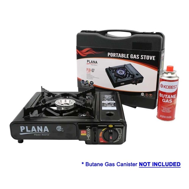 Plana Portable Butane Gas Stove with Carry Case, Black, 8K BTU Max (PLB