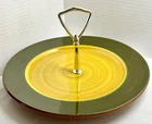 Vintage Stangle Pottery Spun Gold Cookie Plate with Center Metal Holder 10"
