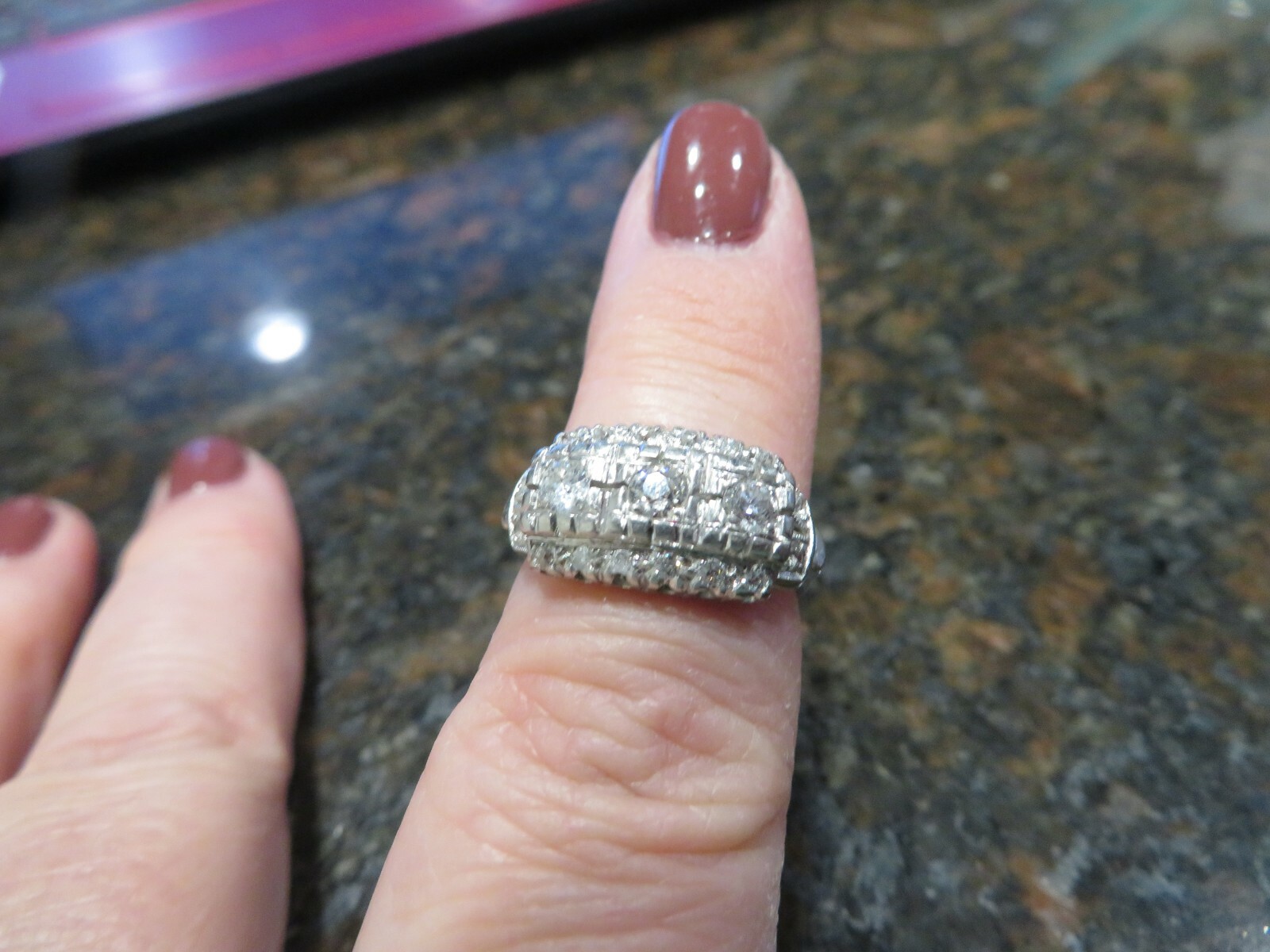 Stunning  Solid Platinum Gold Diamond Ring Size 6… - image 2