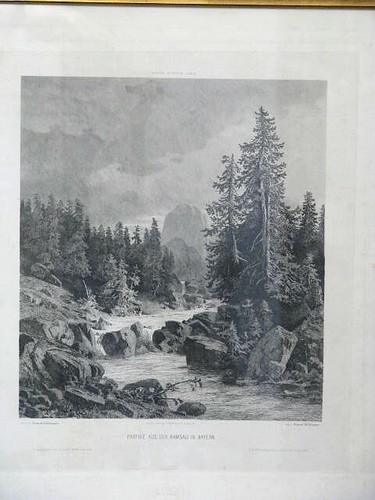 Lithografie von Conrad Bühlmayer "Parthie aus der Ramsau in Bayern" - Bild 2 von 10
