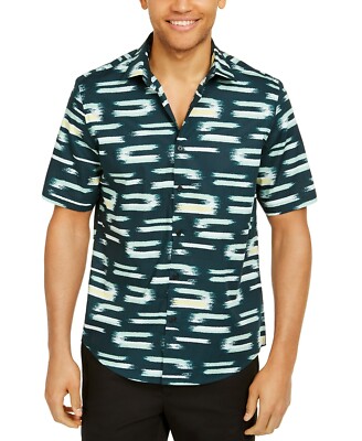 Alfani Men's Classic Fit Abstract Geo Print Shirt Deep Ocean Green