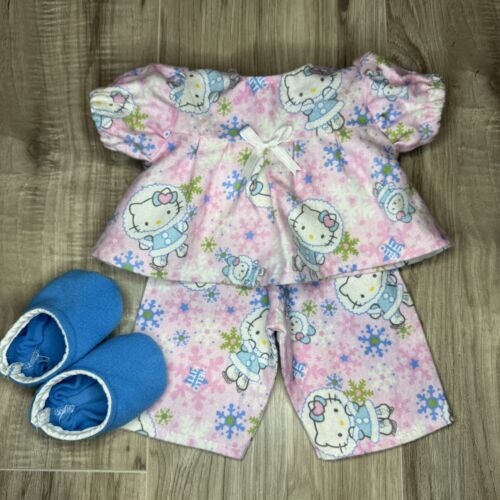 16" Kohl Patch Kinder Puppe Kätzchen Schneeflocke Flanell Pyjama Kleidung Hausschuhe