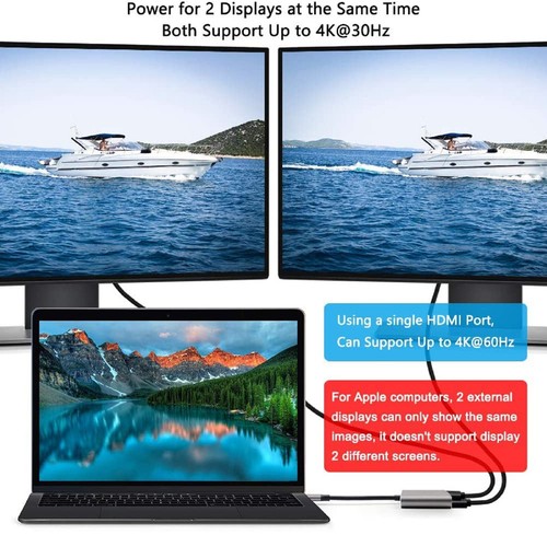 4K USB C to Dual HDMI Adapter HUB, 4 in 1 Type C to Dual HDMI Converter - Picture 8 of 15