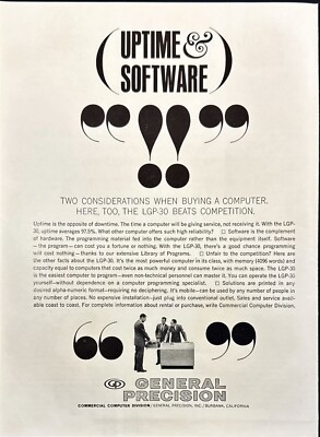General Precision Computer Division Uptime & Software LGP-30 Vtg Print Ad 1962