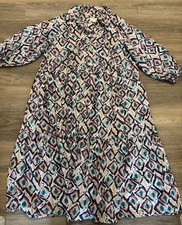 Anthropologie The Bettina Tiered Midi Maxi Shirt Dress Beige Multi Combo 2X