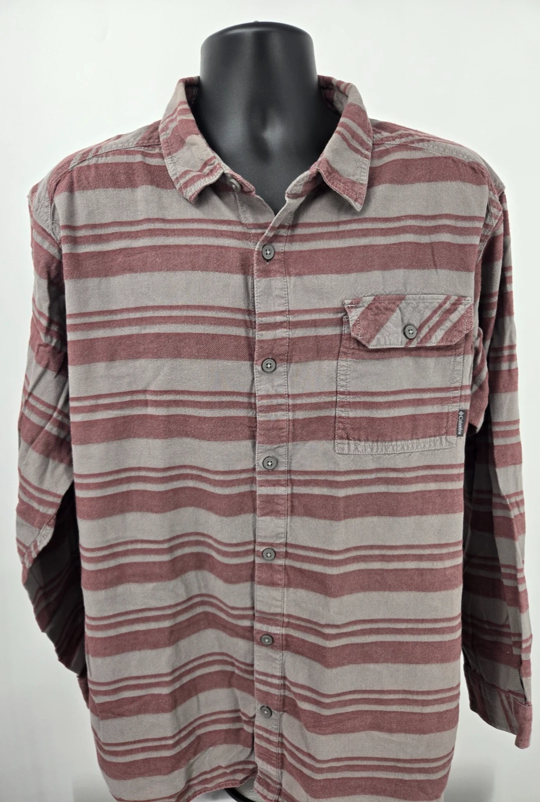 Columbia Flannel Shirt Adult XL Gray Red Stripe Outdoor Hiking Fishing Men