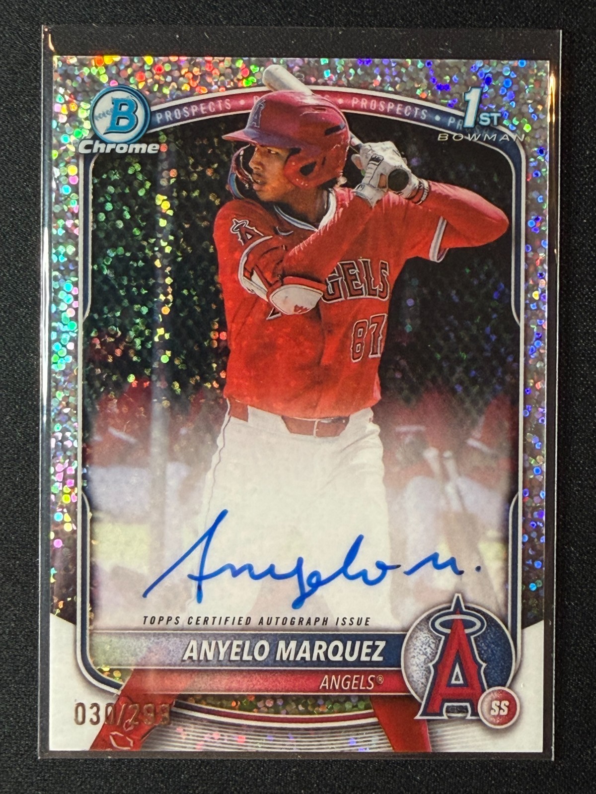 2025 Bowman Chrome 1st Anyelo Marquez Speckle Refractor Auto /299 Angels