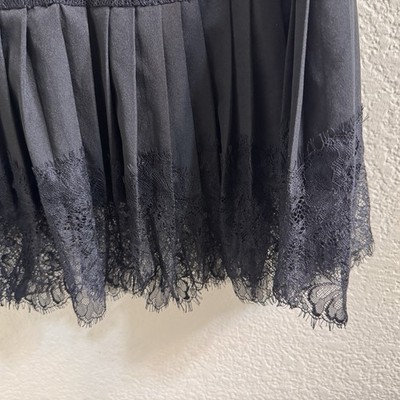 Women's Black Lace Pleated Mini Slip Skirt. Y2k Fairy Mid-evil Renaissance