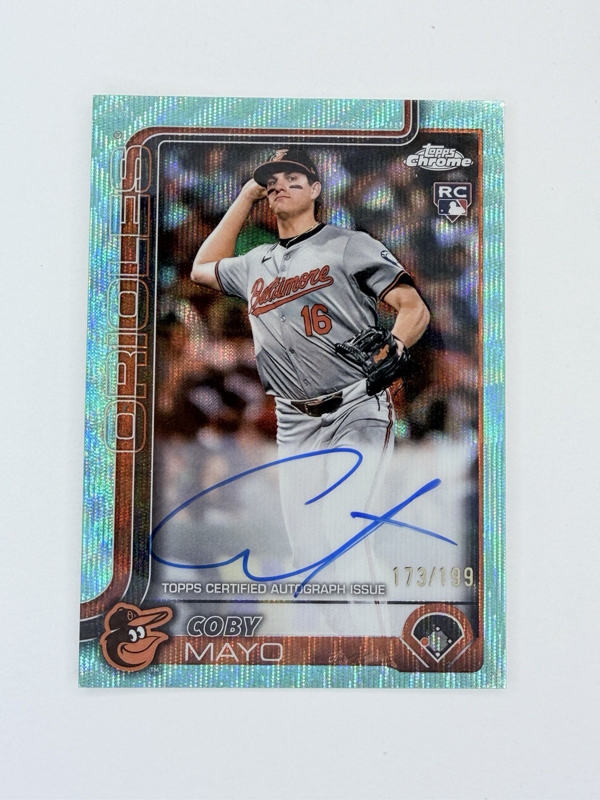 2025 Topps Chrome COBY MAYO 173/199 Rookie RC Auto Aqua Wave Ref SP #RA-CMA