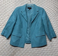 Talbots Blazer Jacket Womens Size 6p Petite Blue 3/4 Sleeve 100 linen S lid