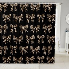 Cheetah Bow Shower Curtain 72" Wx72 L,Coquette Bowknot Fabric Shower Curtains...