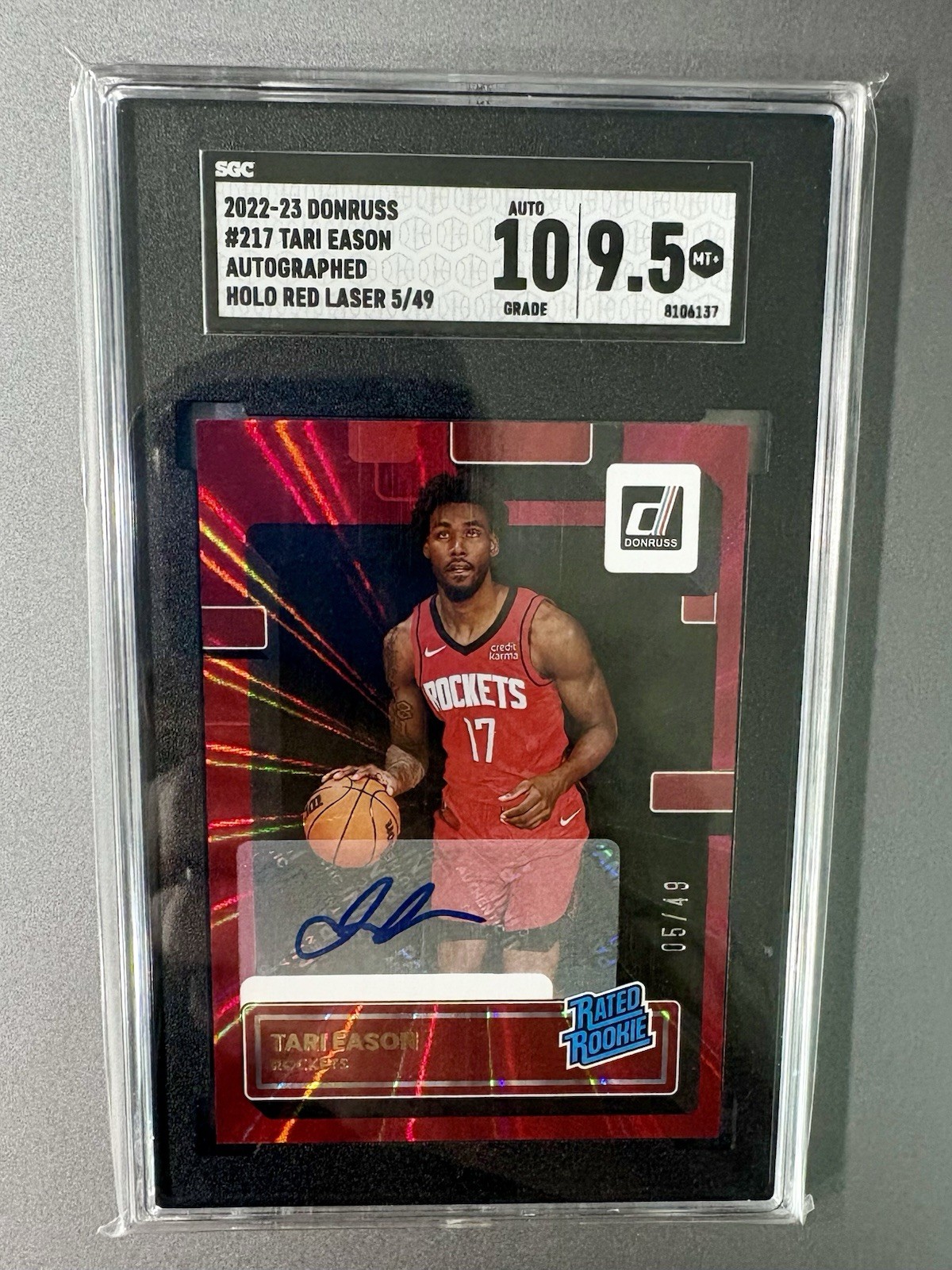 2022-23 Panini Donruss Tari Eason Red Laser Rookie Auto Autograph /49 SGC 9.5/10