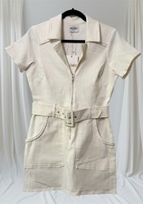 NWT Show  me your MUMU OUTLAW romper Size LG White Denim Skirt Dress Belted NEW