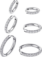 316L Surgical Steel Huggie Hoop Earrings,Dainty Pave Cubic Zirconia Cartilage Ti