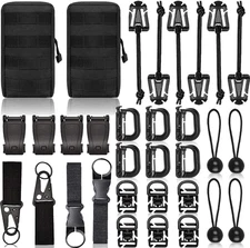 Molle Backpack Attachments Kit with 28 Accessories and Clips, Straps, and String