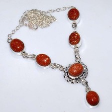 Long Sandstone 925 Silver Plated Necklace 19