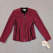 Dressbarn Women's Burgundy Red Zipper Front Blazer Jacket Size 4