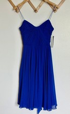 Lauren Ralph Lauren Royal Blue Chiffon Pleated Spaghetti Strap Midi Dress 8