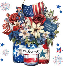 Patriotic Door Decoration Sign 4Th of July Wreath for Front Door Hanger Memorial