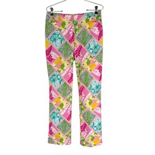 Vintage Lilly Pulitzer Pants Womens Size 10 Pink Novelty Patchwork Print Cotton