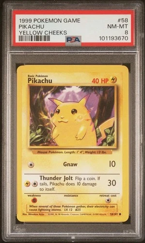 1999 Pokemon Base Set Pikachu #58 Yellow Cheeks PSA 8