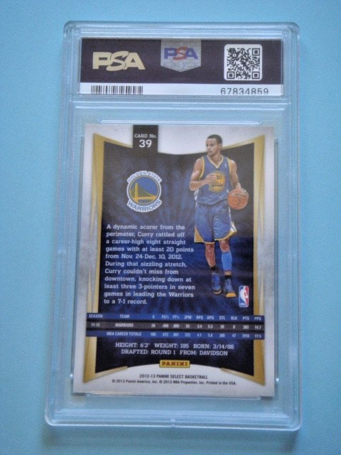 2012/13 Panini Select 1st Year Stephen Curry Base #39 PSA 9 LOW POP view 2