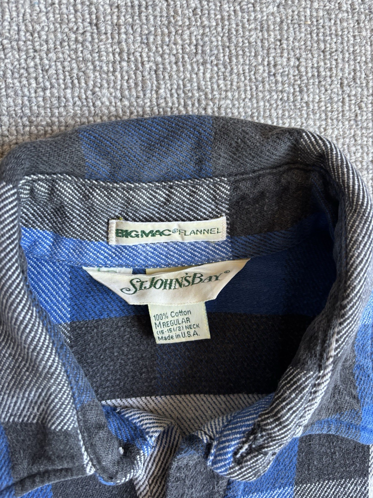Vintage Big Mac St Johns Bay Mens Blue Check Plaid Flannel Shirt USA Made Medium image 3