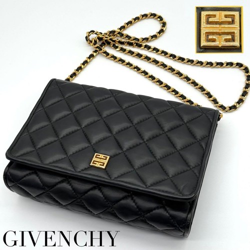 Givenchy Chain Shoulder Bag Crossbody Quilted 4G Gold Black Leather From Japan