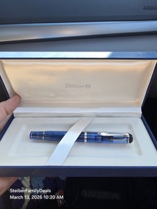 Pelikan Transparent Blue Fountain Pen "I" Italic? Nib W/ Box Built In Cartridge