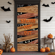 Halloween Door Cover Decorations, Door Decor with Wooden Board Spider Web Design