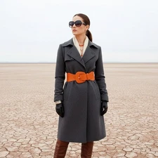 Women Orange Elastic Waistband Work Party Fashion Belt Big Buckle Fit Size S M