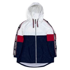 Tommy Hilfiger Hooded Rain Jacket Windbreaker Navy White Red Logo Tape Medium
