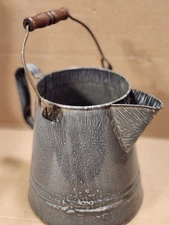 Vintage Large Cowboy Gray Graniteware Enamelware Coffee Pot Kettle 