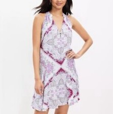 NWT Women's LOFT Boho Sleeveless Paisley Print Shift Pink White Spring Dress M