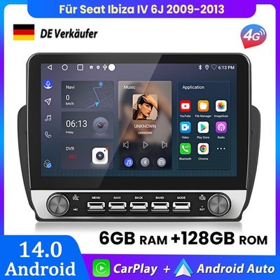 10.1'' 6+128GB Carplay Autoradio Android 14 GPS Navi Für Seat Ibiza IV 2009-2013