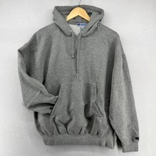 RUSSELL Hoodie Mens L Fleece Sweatshirt Pullover 90s Pro Cotton Blend Gray VTG